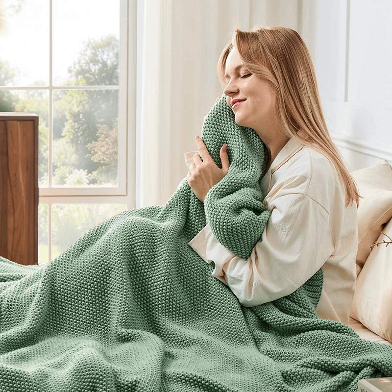 Soft Cozy Cable Knit Throw - Sage Green