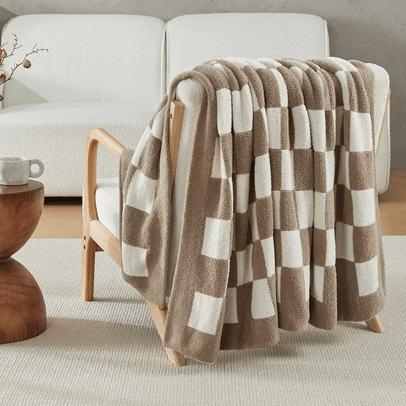 Soft Knit Checkered Throw Blanket