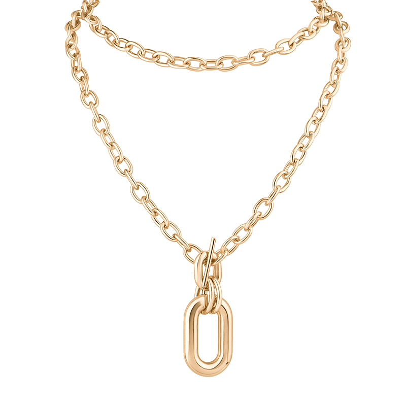 Oval Links Double Necklace with Front Toggle