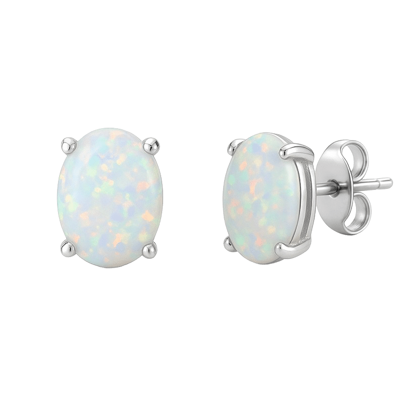 Sterling Silver Oval Opal Stud Earrings