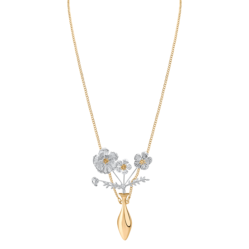 Floral Bouquet Vase Opera Length Necklace
