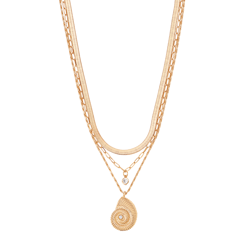 18K Gold Plated Nautilus Shell Pendant Layered Necklace