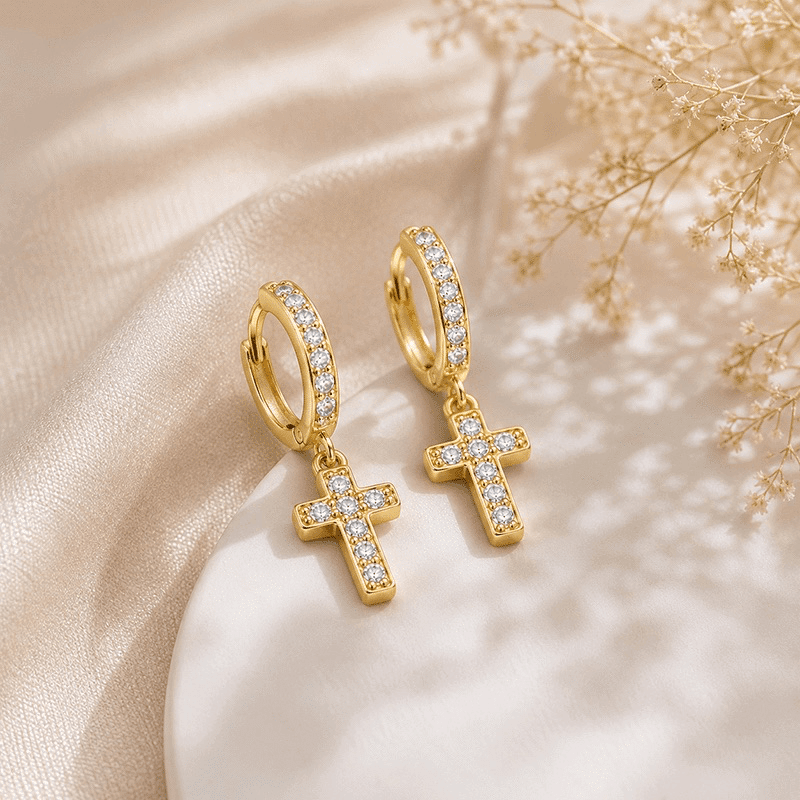 Crystal Cross Earrings