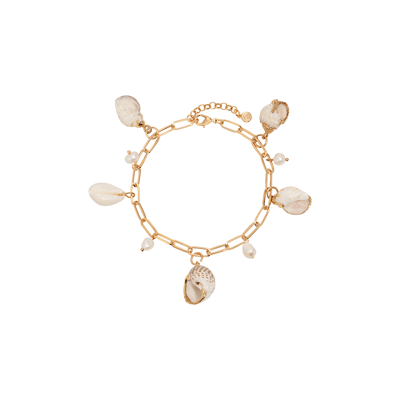 18K Gold Plated Paperclip Chain Conch Shell Charm Anklet