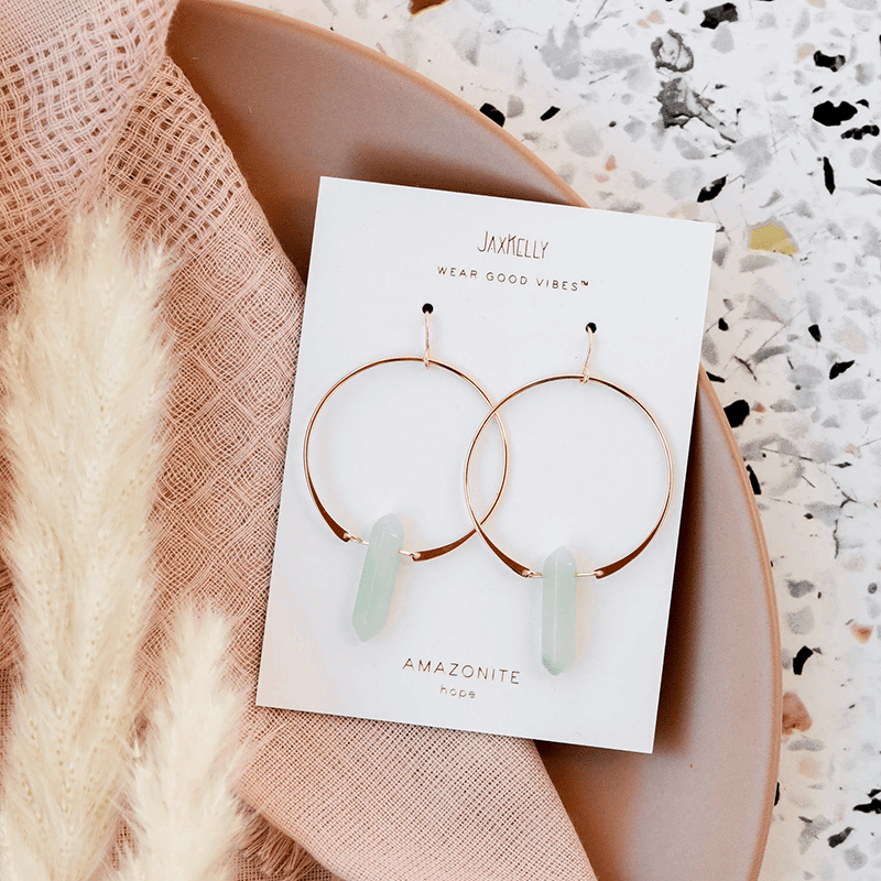 18K Gold Plated Amazonite Hoop Earrings