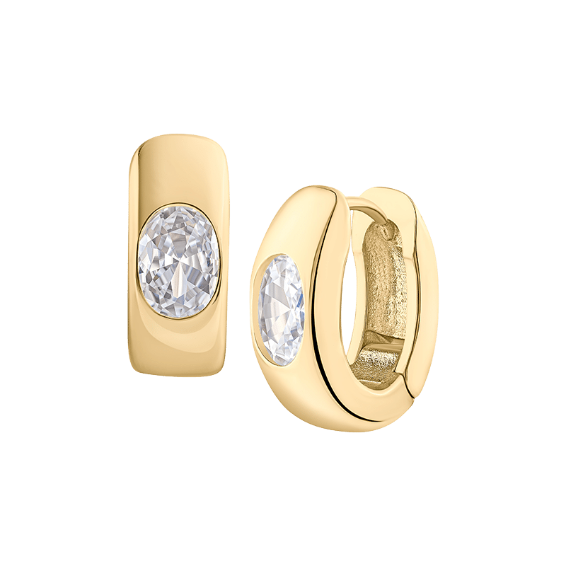 Oval Crystal Huggie Hoop Earrings