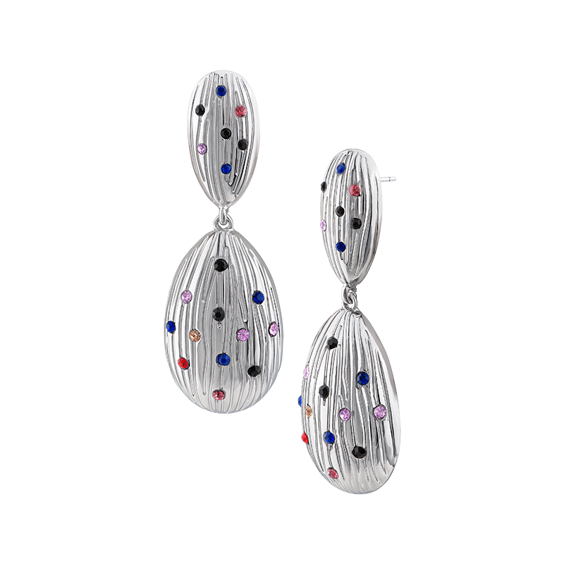 Fluted Double Oval Crystal Drop Earrings