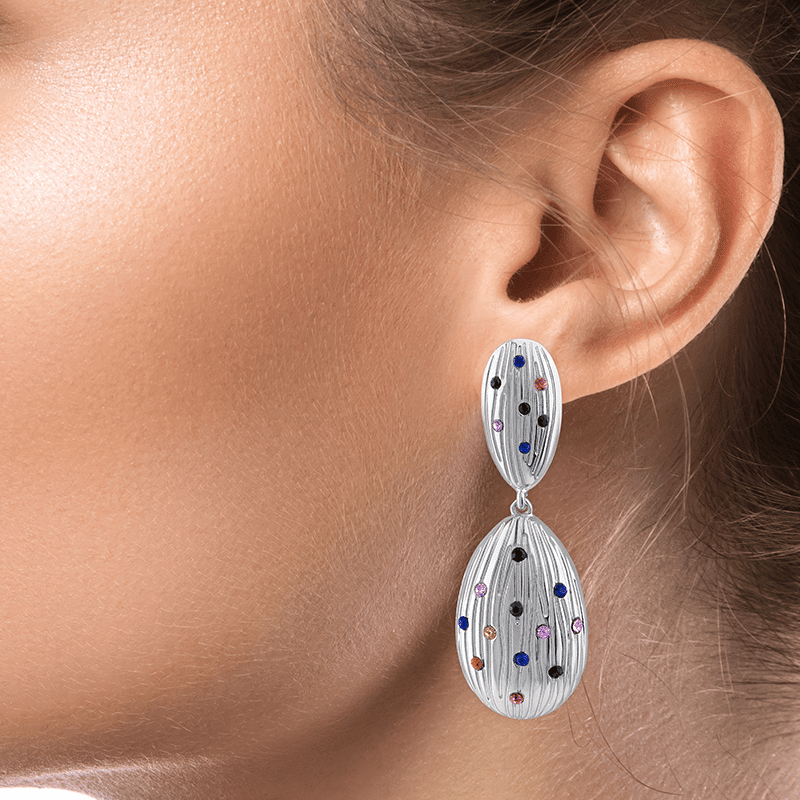 Fluted Double Oval Crystal Drop Earrings