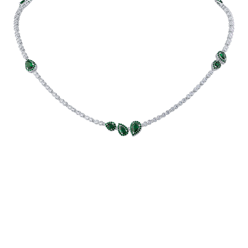 17 CTTW Pear Halo Station Tennis Necklace