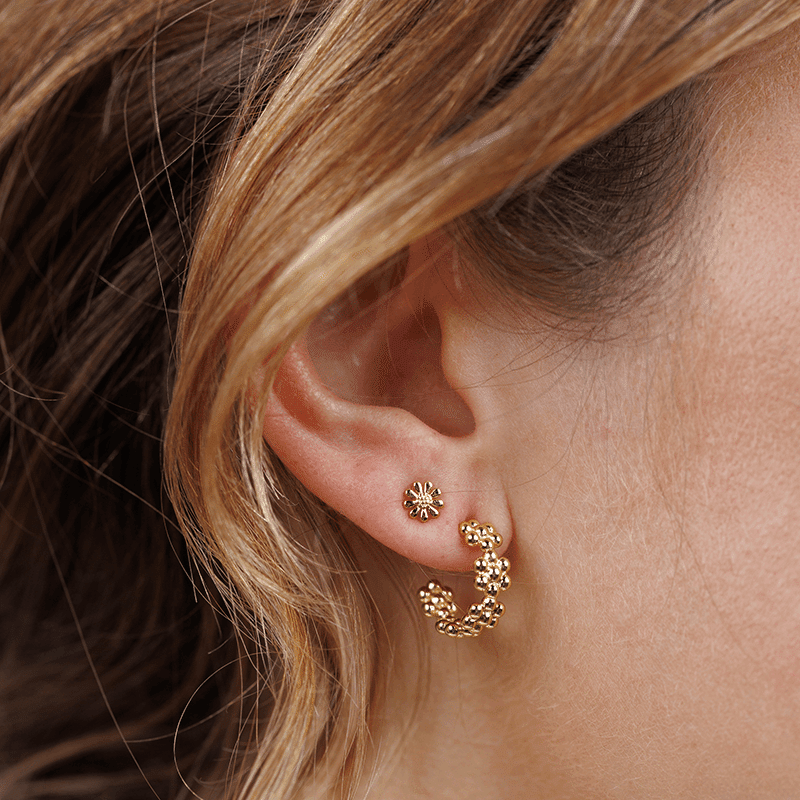18K Gold Plated Petite Flower Hoop Earrings