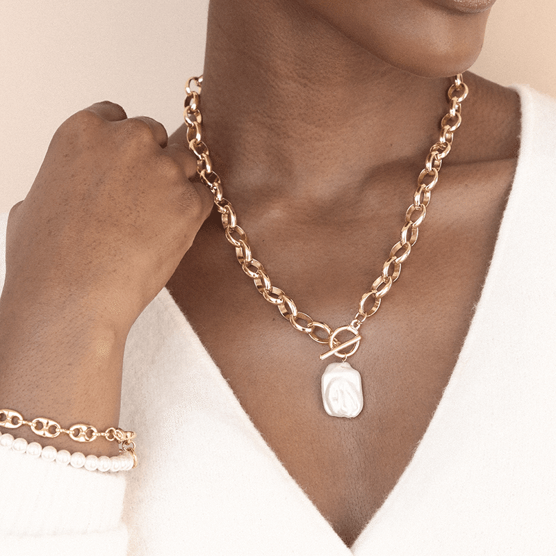 18K Gold Plated Edge of Water Pearl Pendant Necklace