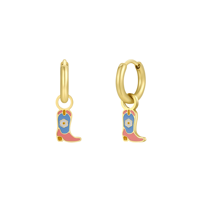 18K Gold Plated Enamel Charm Hoop Earrings