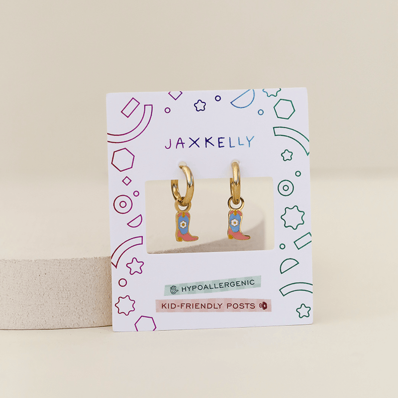 18K Gold Plated Enamel Charm Hoop Earrings