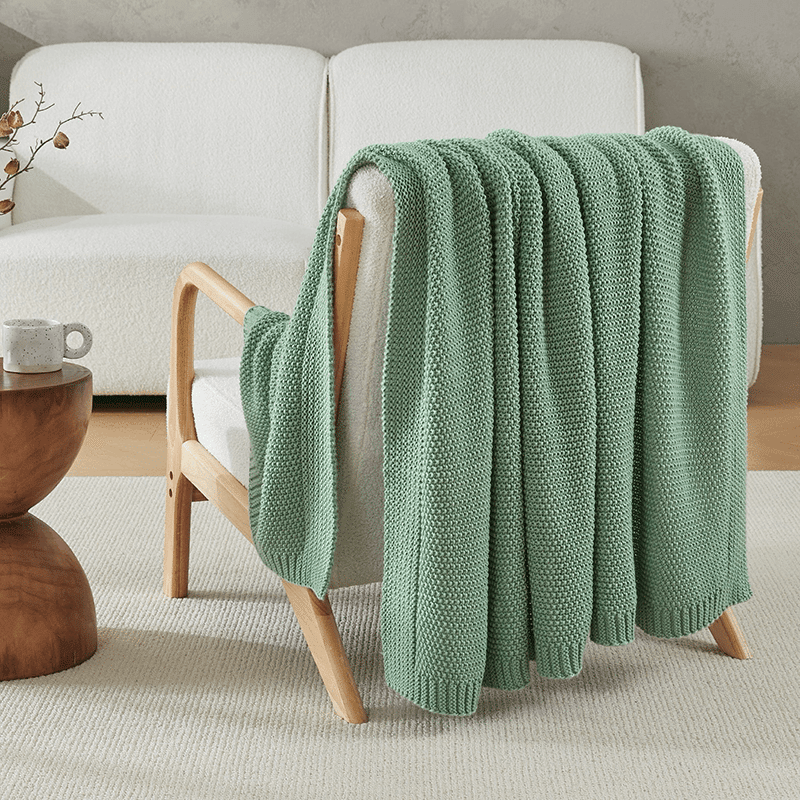 Soft Cozy Cable Knit Throw - Sage Green