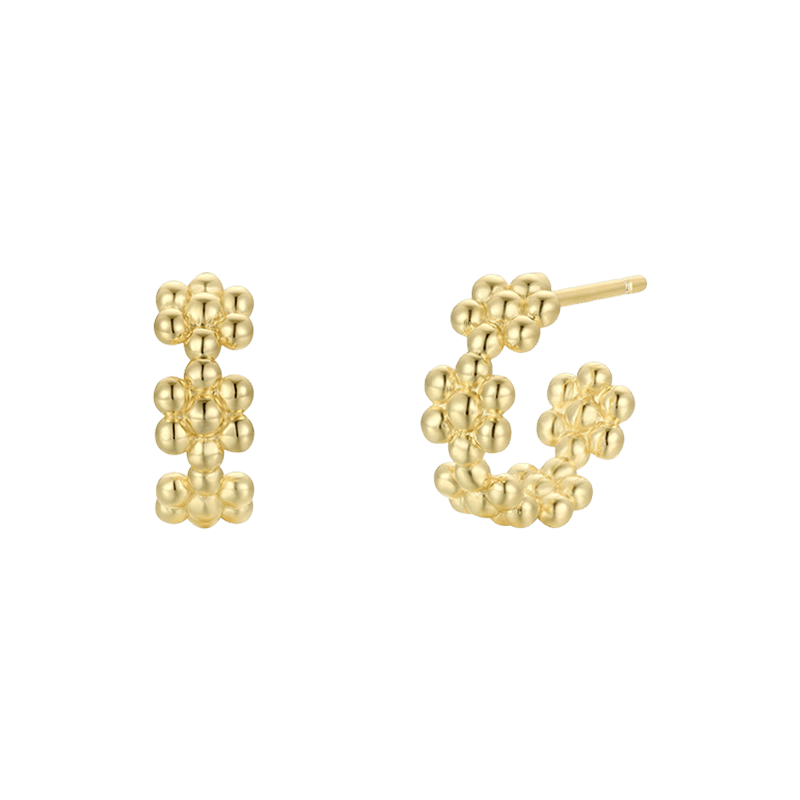 18K Gold Plated Petite Flower Hoop Earrings