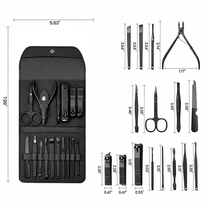16 Piece Stainless Steel Manicure & Pedicure Set with Case