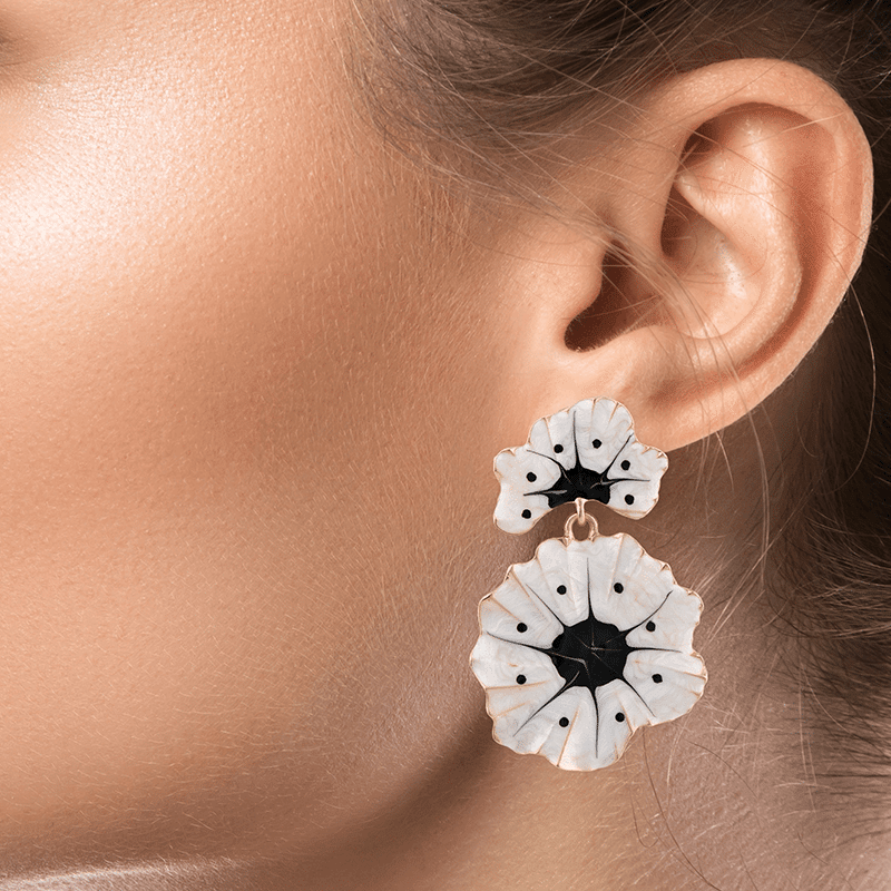 Epoxy Coated Floral Statement Earrings