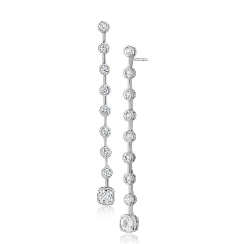 6CTTW Bar Spaced Bezel Round Drop Earrings