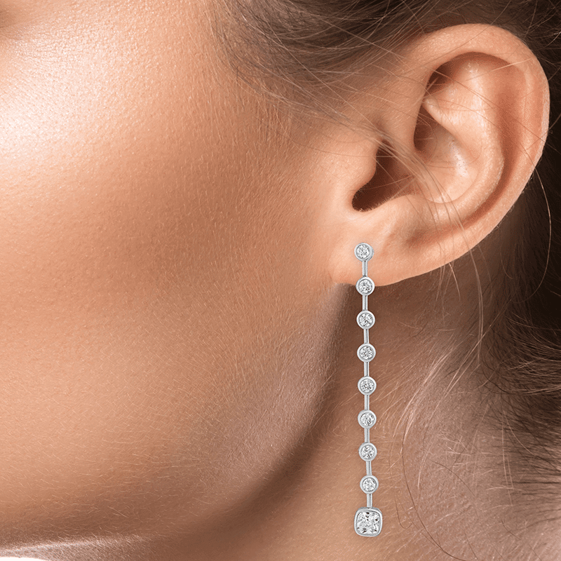 6CTTW Bar Spaced Bezel Round Drop Earrings