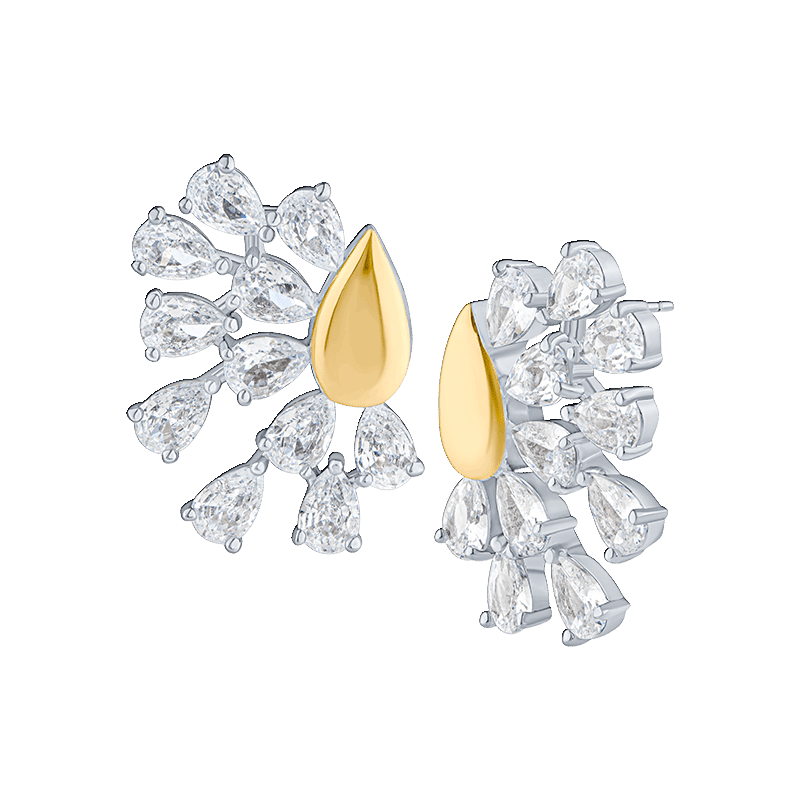 6 CTTW Pear CZ Brass Fan Earrings