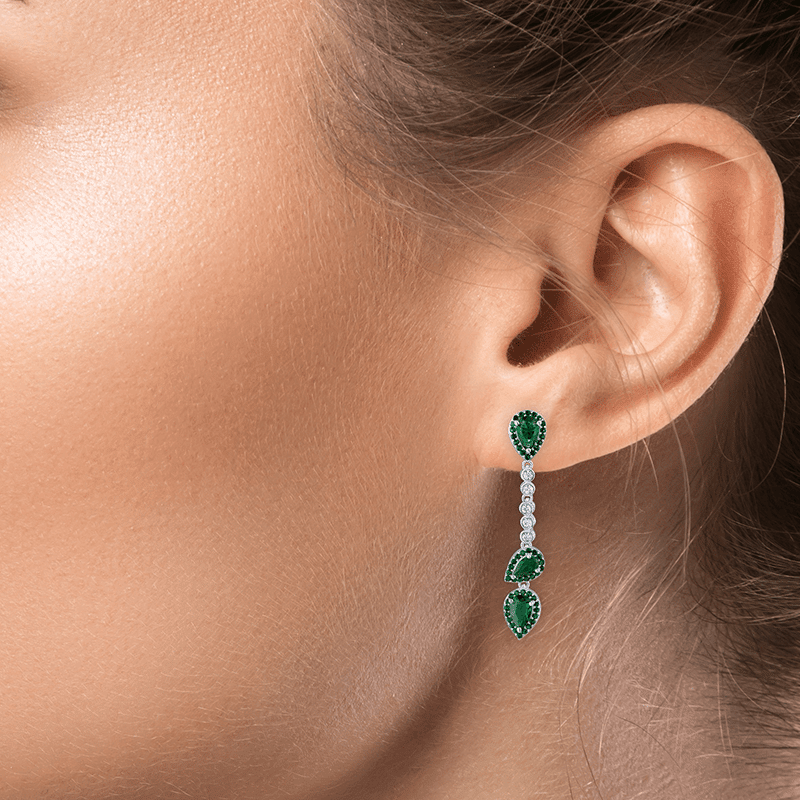 4 CTTW Pear Halo Linear Earrings