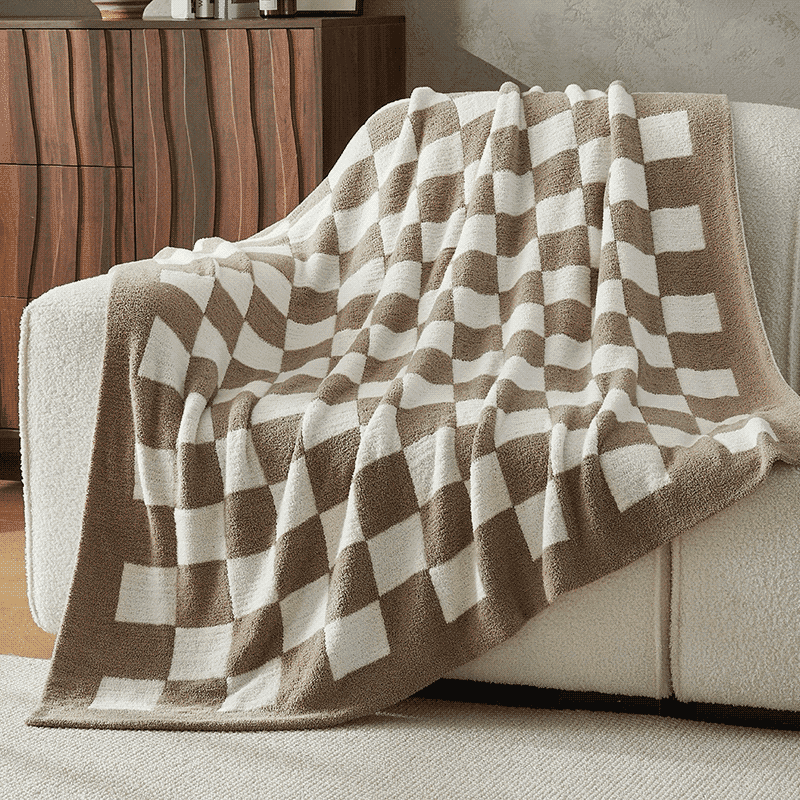 Soft Knit Checkered Throw Blanket