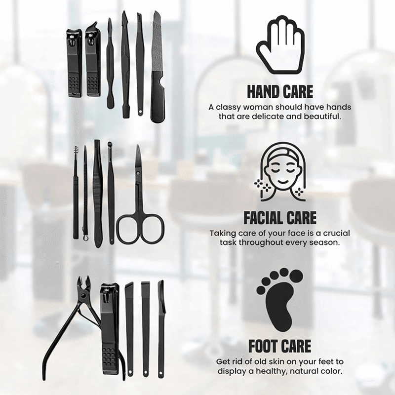 16 Piece Stainless Steel Manicure & Pedicure Set with Case
