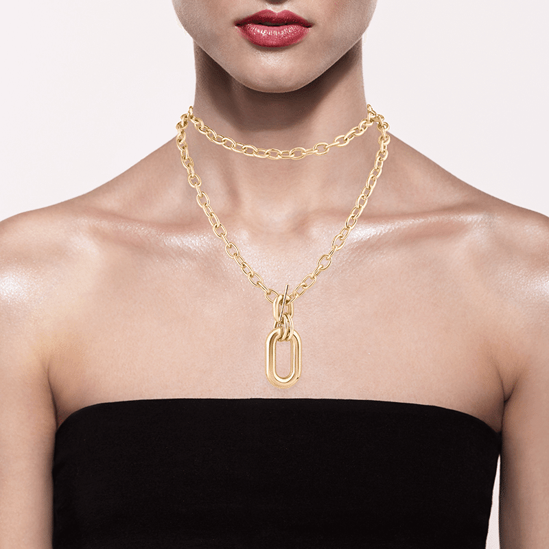 Oval Links Double Necklace with Front Toggle