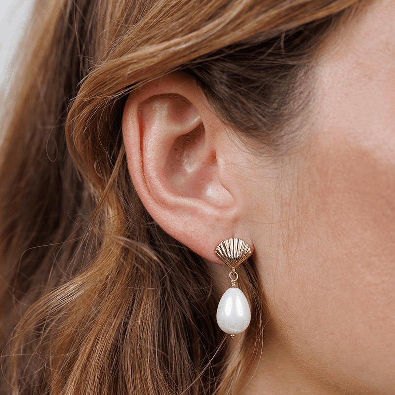 Seashell Pearl Drop Earrings