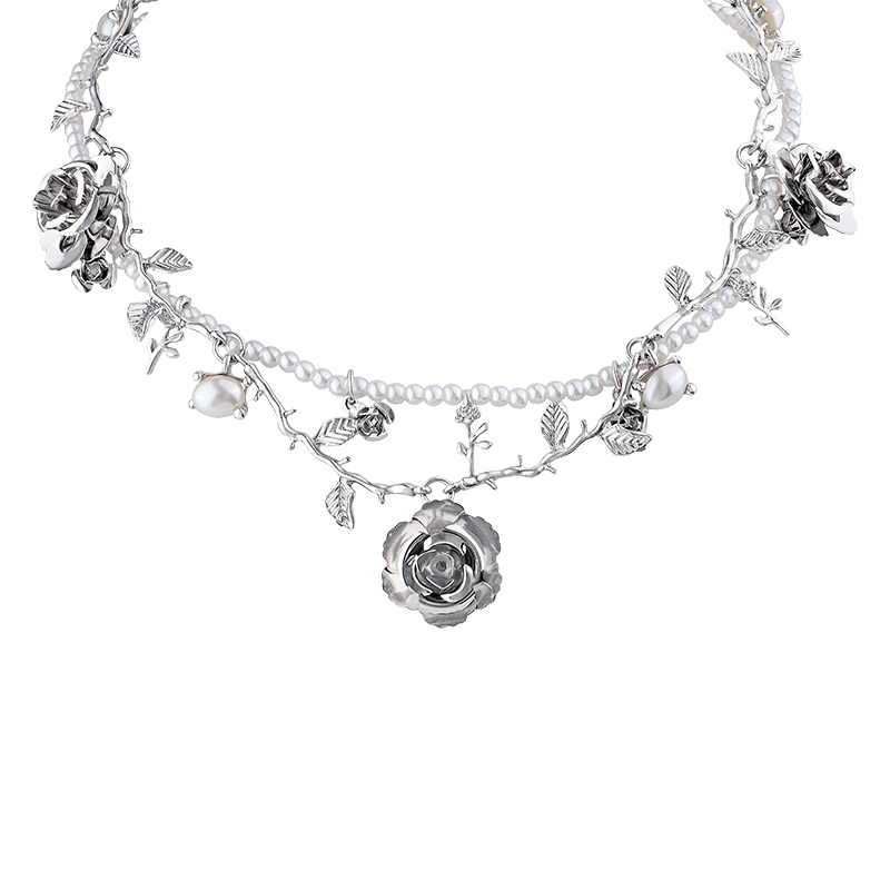 Rose Vine & Pearl Double Necklace