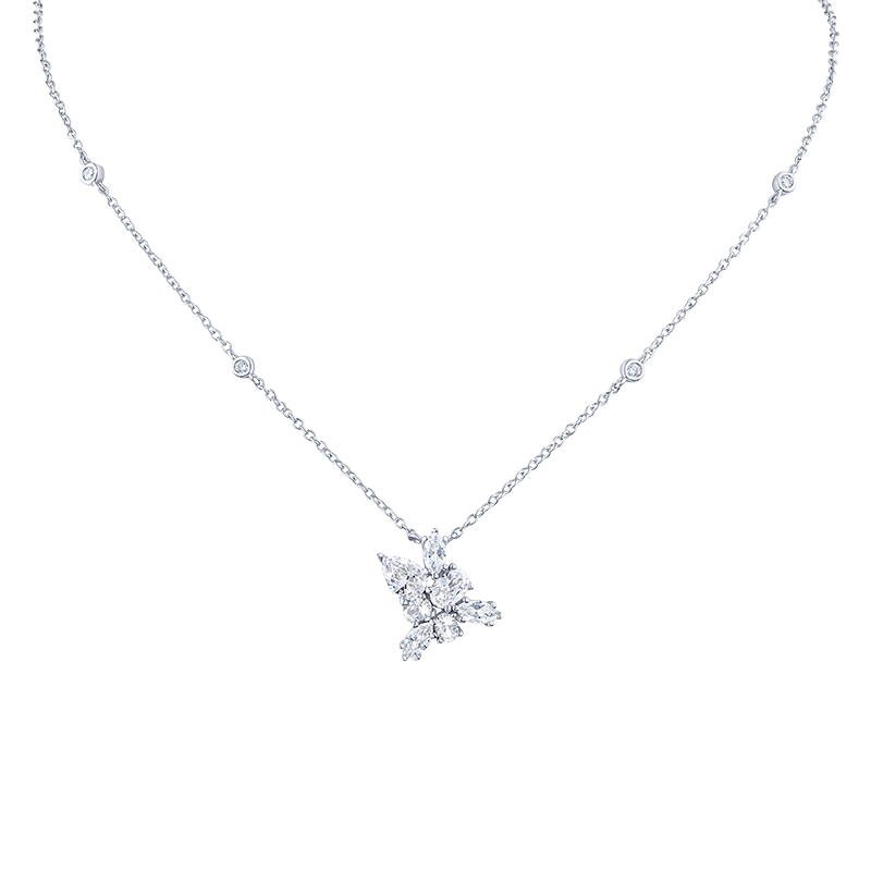 Pear & Marquis CZ Burst Pendant on Station Chain Necklace