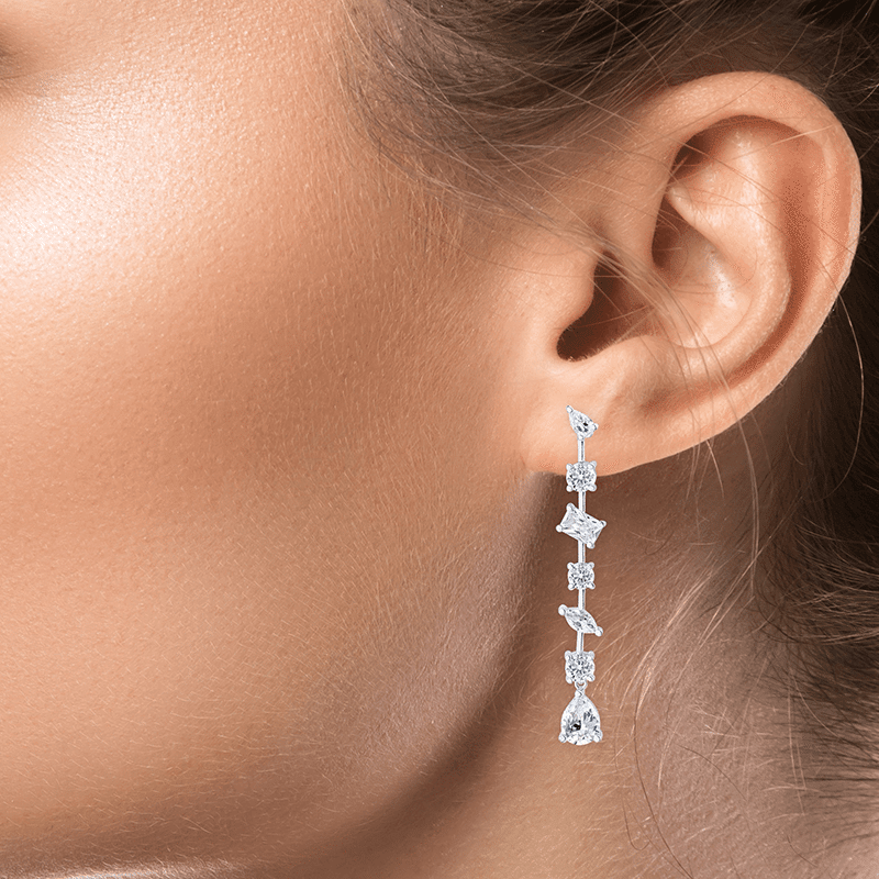 Multi Shape CZ Bar Spaced Linear Earrings