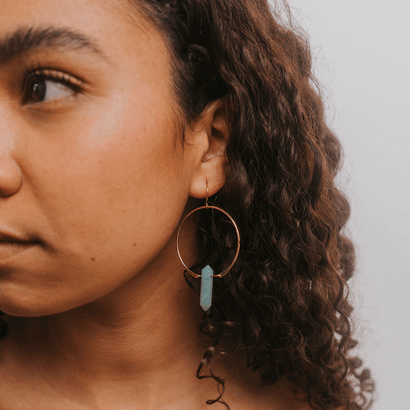 18K Gold Plated Amazonite Hoop Earrings