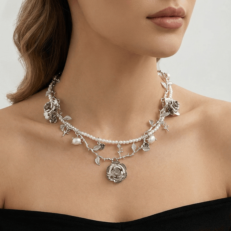 Rose Vine & Pearl Double Necklace