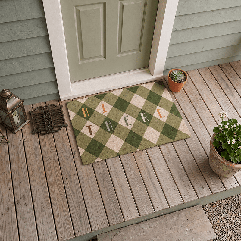 Green "Hi There" Checkered Doormat