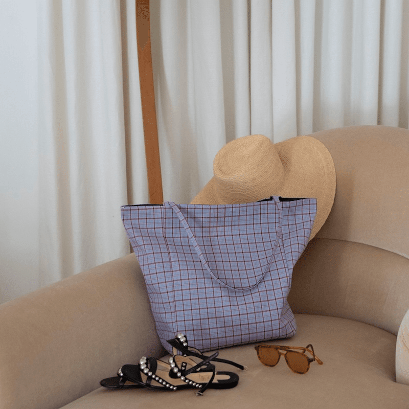 Blue And Burgundy Plaid Tote