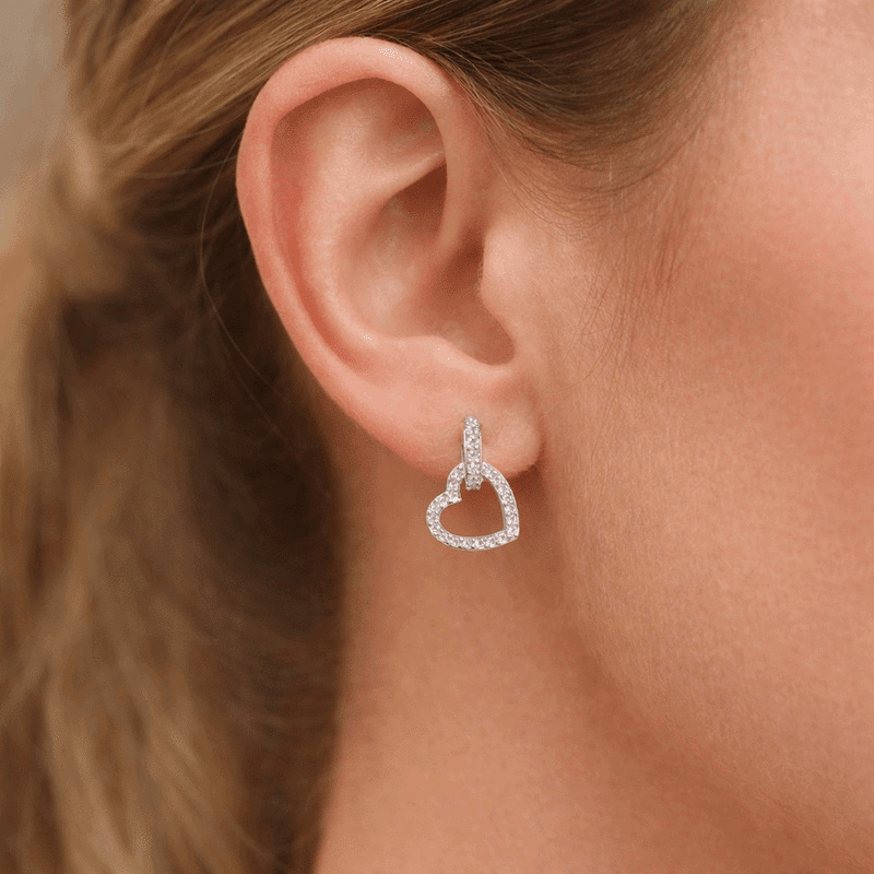 Pave Open Heart Drop Earrings