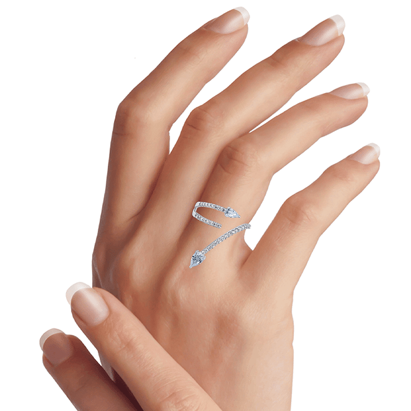 2 CTTW Pave & Pear CZ Double Wrap Ring - Size 6