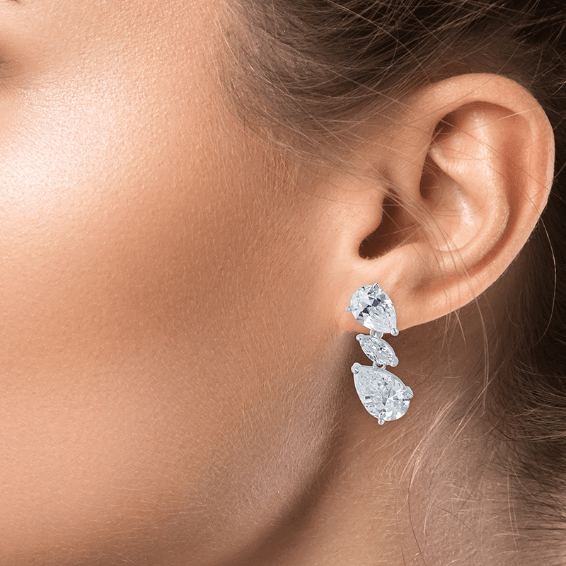 6 CTTW Pear & Marquise CZ Diagonal Drop Earrings