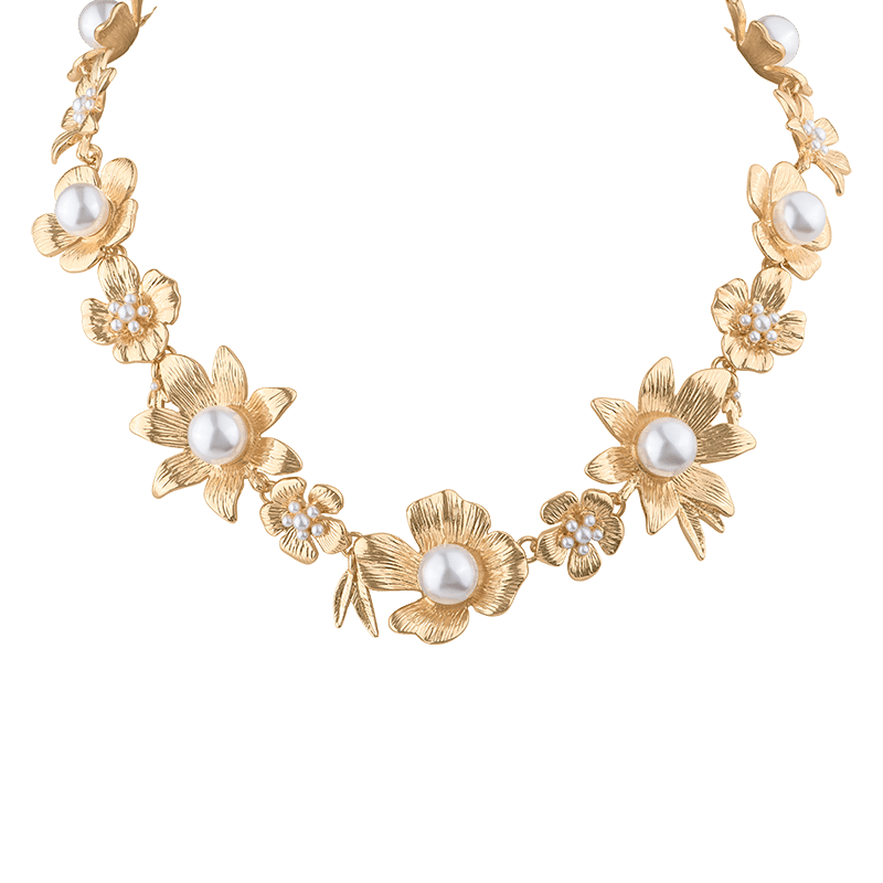 Vintage Floral Pearl Statement Necklace