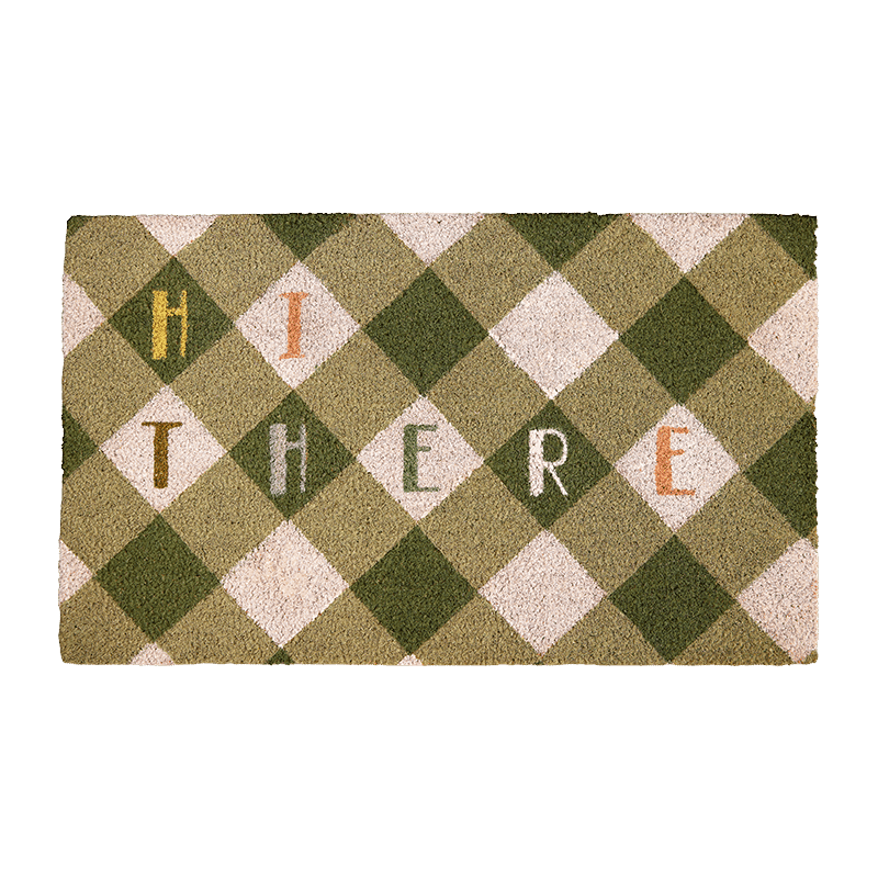 Picture of Green "Hi There" Checkered Doormat
