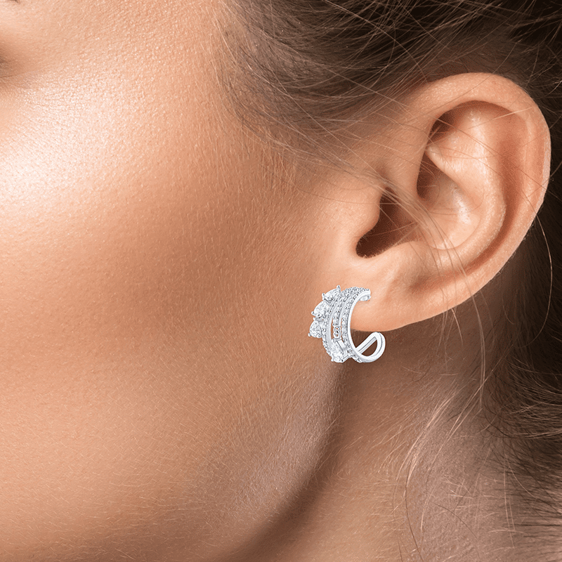 6 CTTW 4 Row Pave & Pear CZ Mini Hoop Earrings