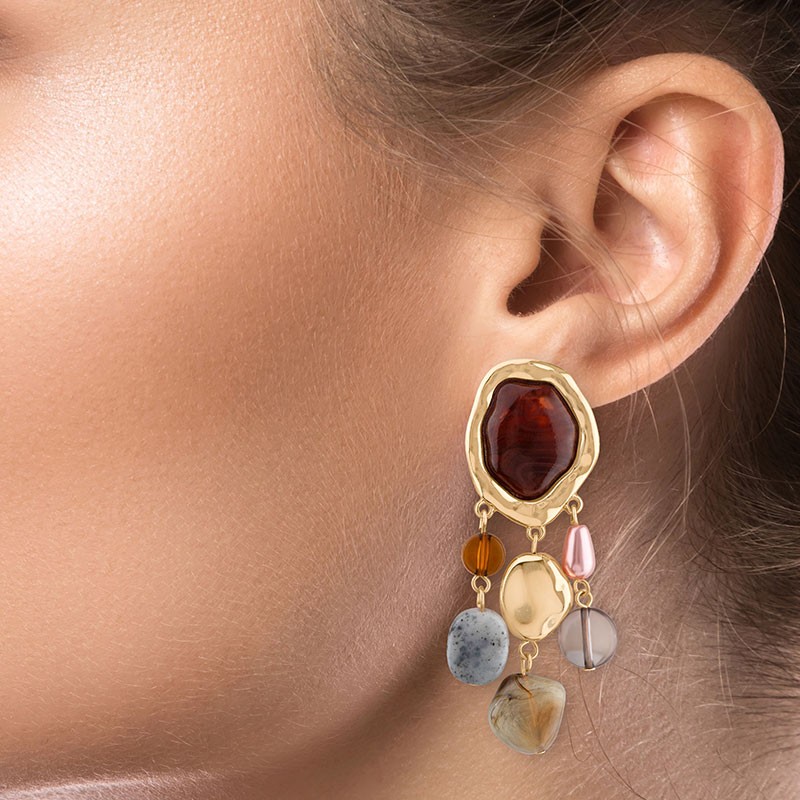 Pebbled Mixed Stone Statement Drop Earrings