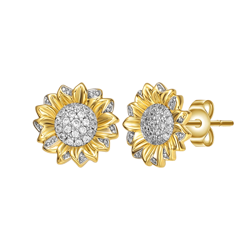 Rhodium and 14K Gold Plated Cubic Zirconia Flower Stud Earrings