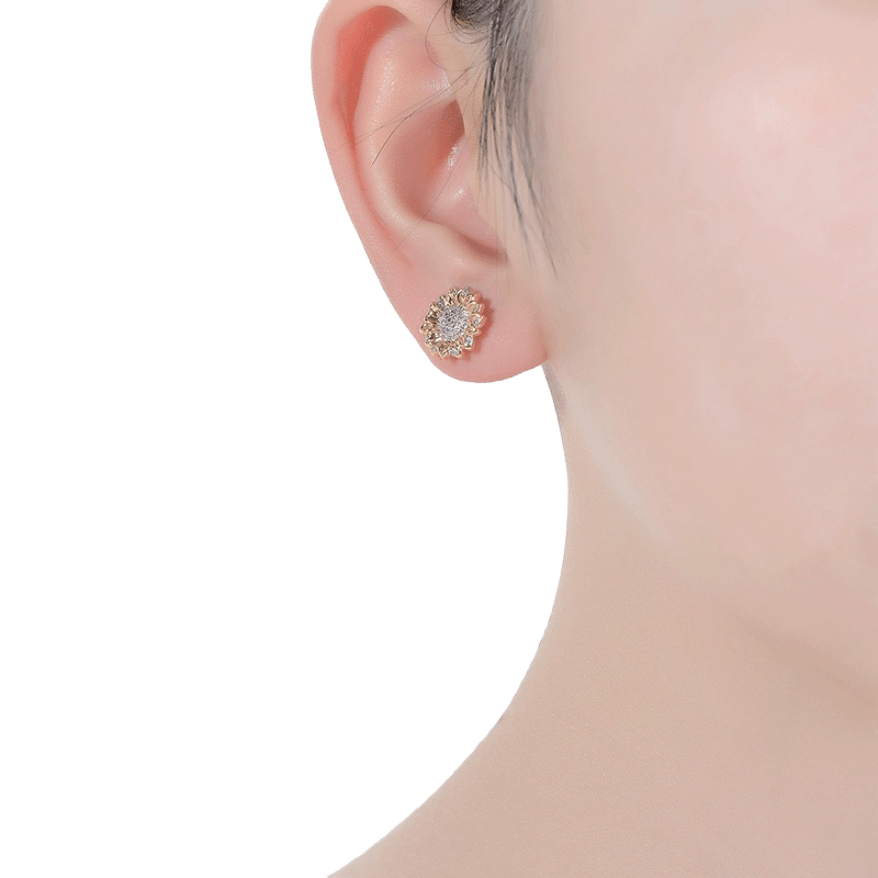 Rhodium and 14K Gold Plated Cubic Zirconia Flower Stud Earrings