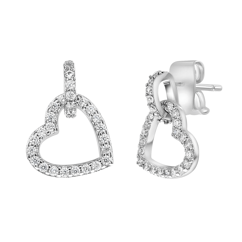 Pave Open Heart Drop Earrings