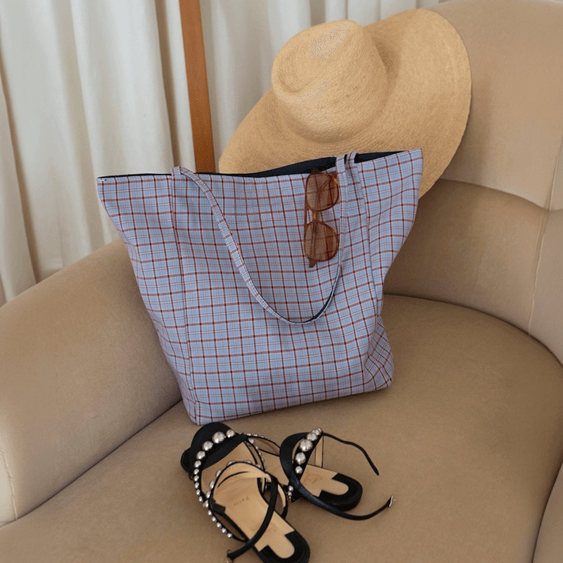 Blue And Burgundy Plaid Tote
