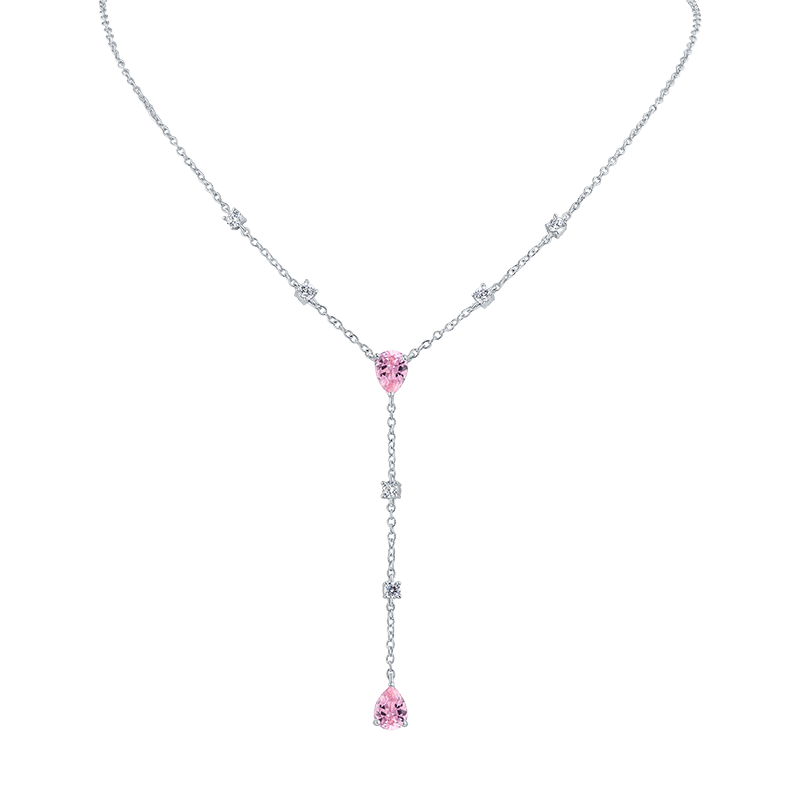 2 CTTW Pear & Round CZ "Y'" Station Necklace