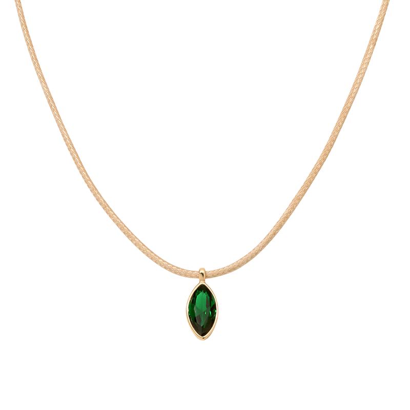 Marquise Emerald Pendant Cord Necklace