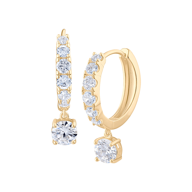 5 CTTW Round CZ Huggie Hoop with Dangle Earrings